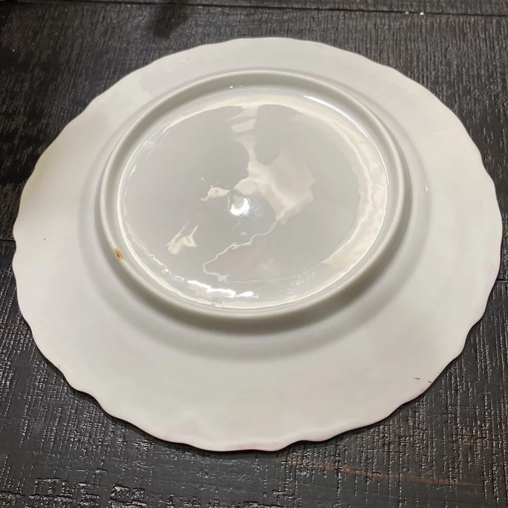 Antique Pink Embossed Rim 8” Porcelain Lustreware Plate - Elegant Home Dining! - Picture 3 of 3
